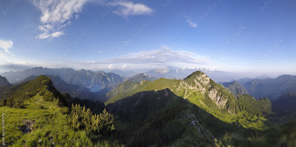 Naklejka premium Panoramic view of lake Ledro and the Dolomites (near Lake Garda, Trento, Italy) 