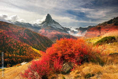 Fotografie, Obraz Matterhorn slopes in autumn