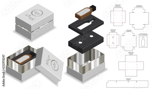rigid box packaging die cut template 3D mockup