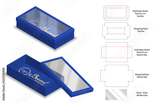 rigid box packaging die cut template 3D mockup
