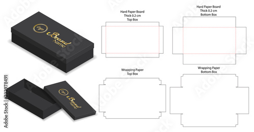 rigid box packaging die cut template 3D mockup