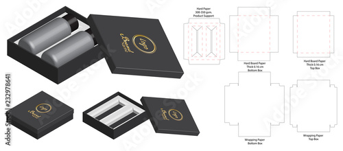 rigid box packaging die cut template 3D mockup