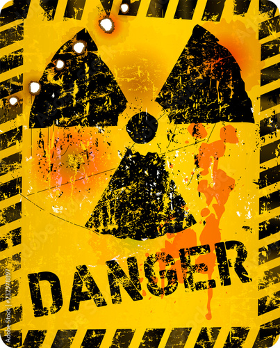 Distressed grunge atomic radiation warning sign, symbol, vector illustration