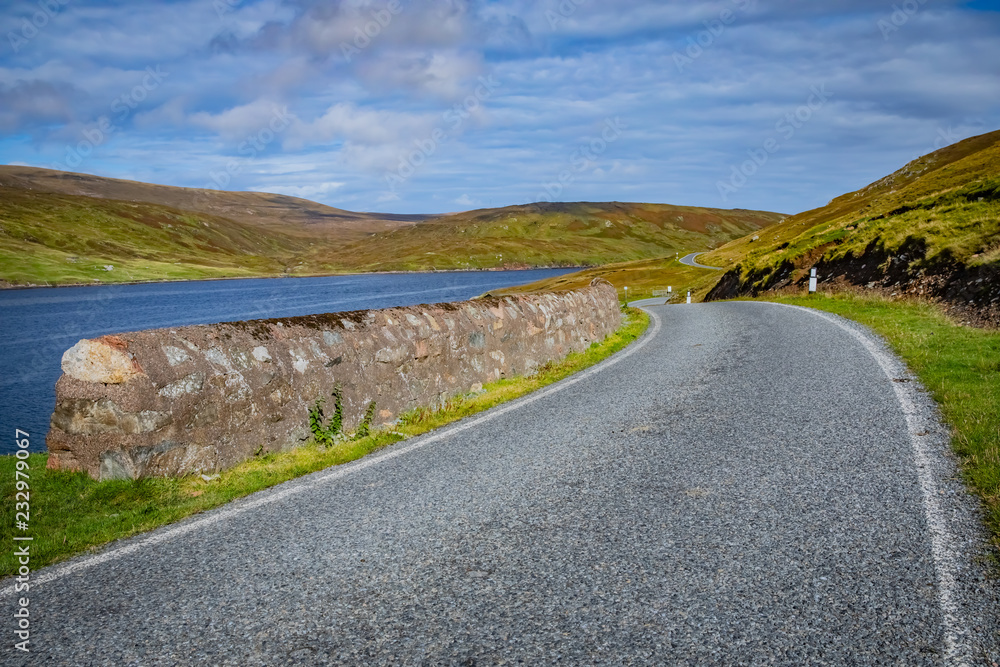 Empty road at Shetlands Scotland