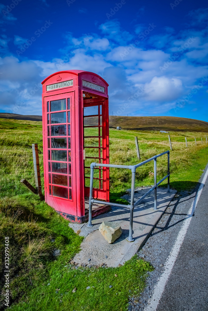 Telephone booth at Shetlands Scotland Telephone booth at Shetlands Scotland
