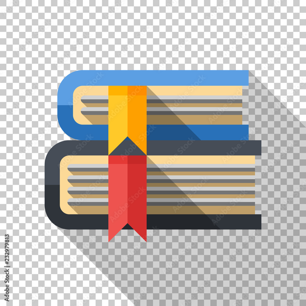 Books icon in flat style with long shadow on transparent background Books icon in flat style with long shadow on transparent background