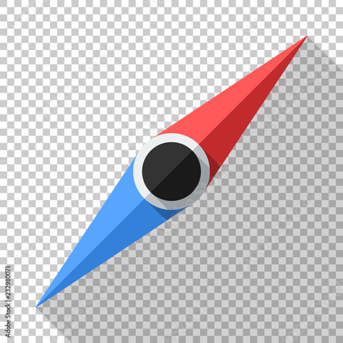 Compass needle icon in flat style with long shadow on transparent background