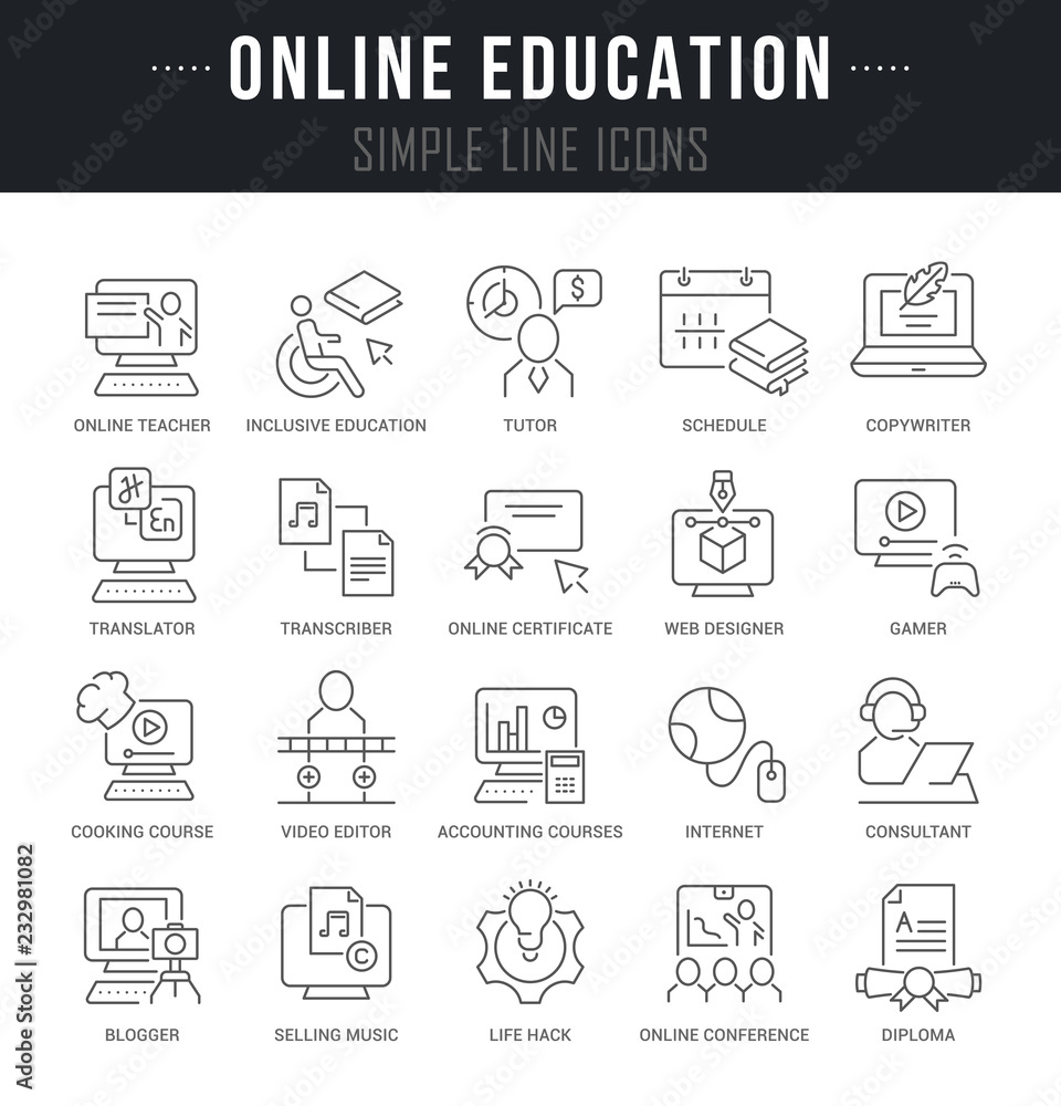 Set Vector Line Icons of Online Education.