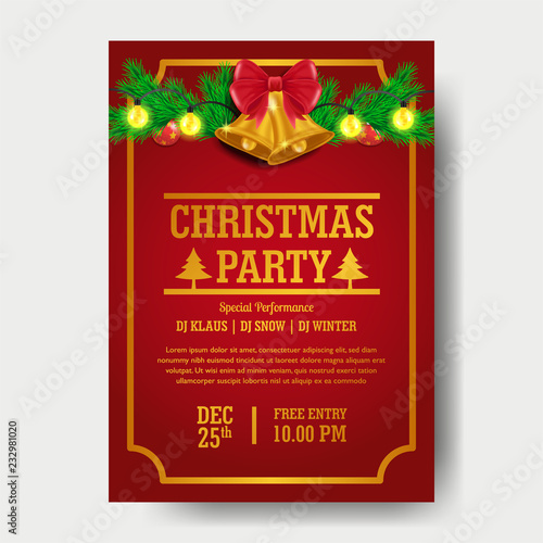 Christmas party poster invitation with illustration of garland decoration. vector illustration.