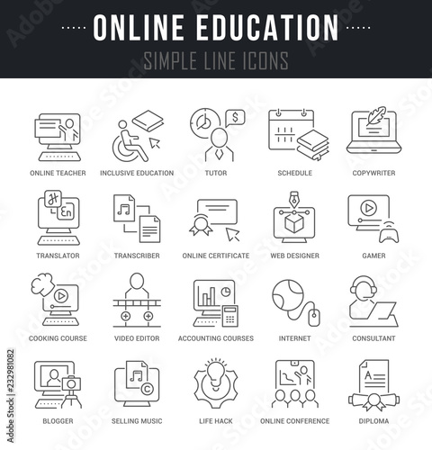 Set Vector Line Icons of Online Education.
