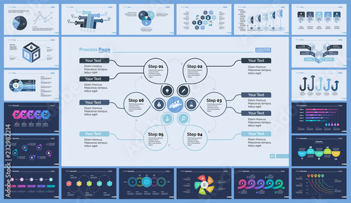 Set of production or logistics concept infographic charts. Business diagrams for presentation slide templates. For corporate report, advertising, banner and brochure design.