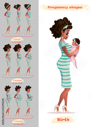 black woman with child. African american woman with baby. Pregnant woman isolated. African pregnant woman. Vector