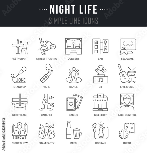 Set Vector Line Icons of Night Life.