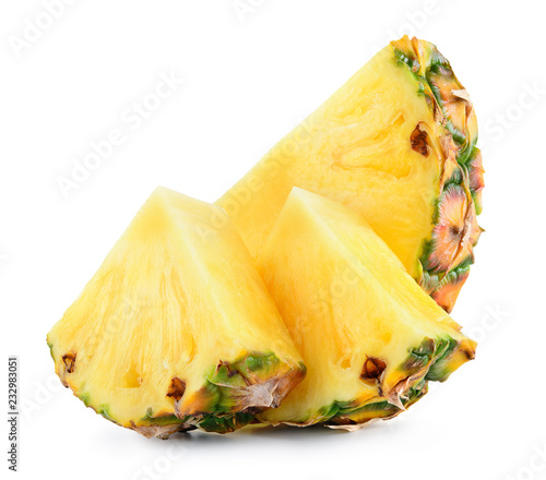 Pineapple slices isolated. Pineapple on white background. Full depth of field.