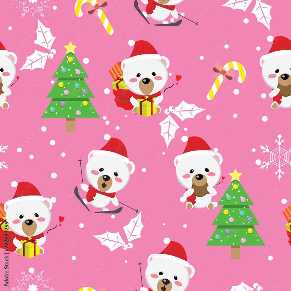 snow bear,santa claus,unicorn Christmas seamless pattern,winter,happy new year