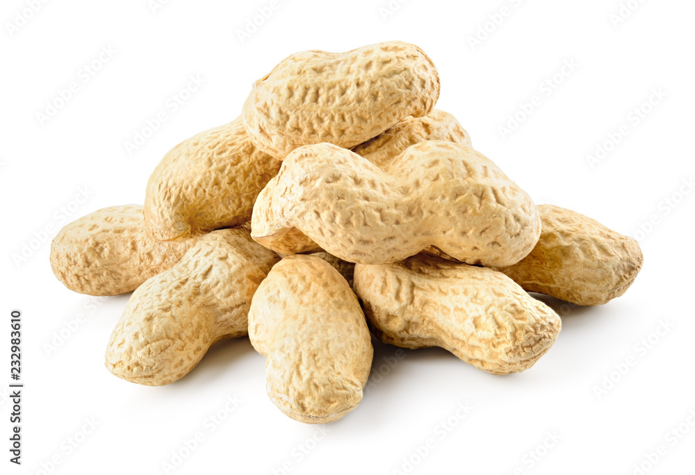 Peanuts isolated. Peanut on white background. Peanuts isolated. Peanut on white background.