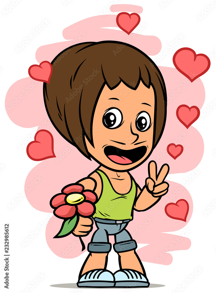 Cartoon metro sexual gay with red flower and heart Cartoon metro sexual gay with red flower and heart