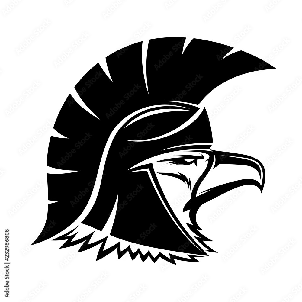 Naklejka premium Bald eagle in spartan helmet on white background.