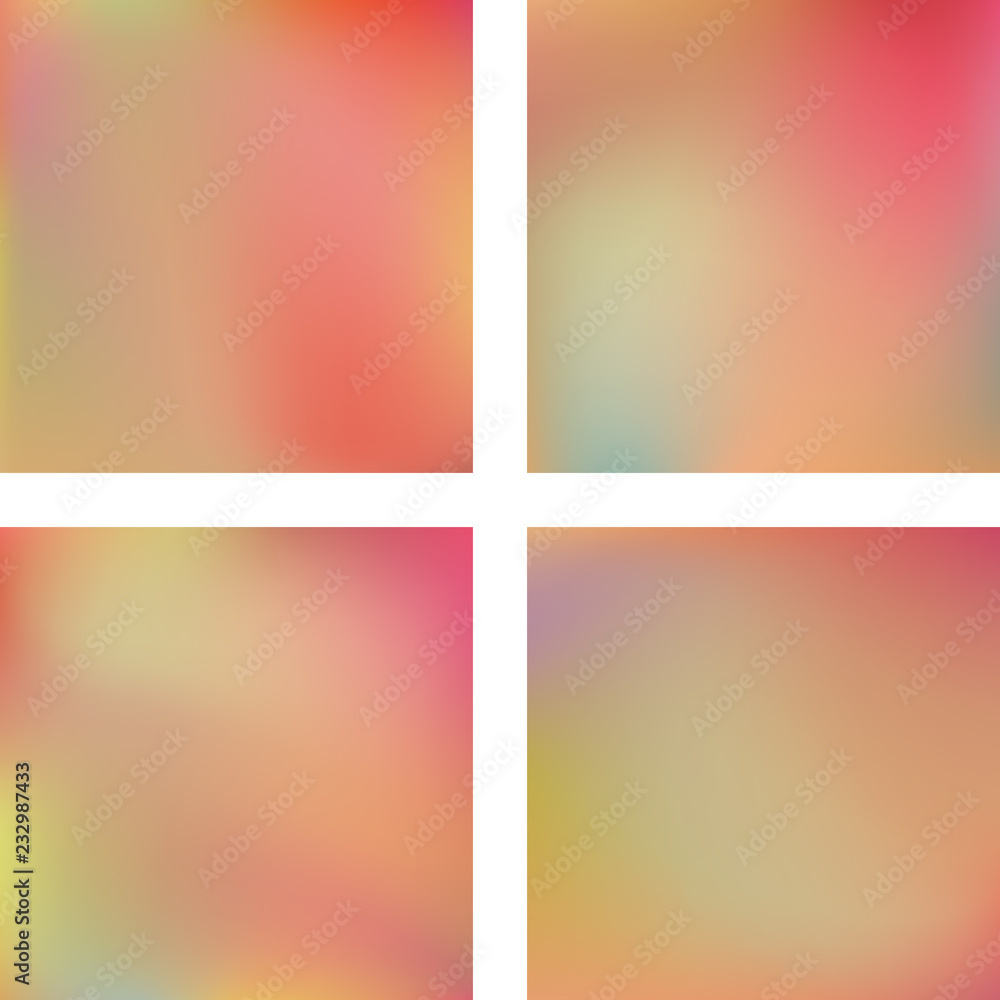 Fototapeta premium Set with abstract blurred backgrounds. Vector illustration. Modern geometrical backdrop. Abstract template. Orange, beige, green, yellow colors.