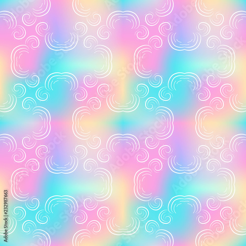 Traditional oriental seamless pattern with clouds at opal background.