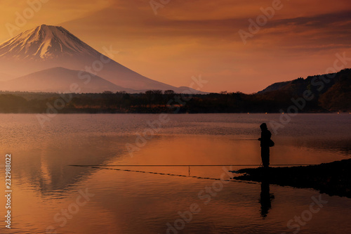 fishing at Shoji lake at dawn