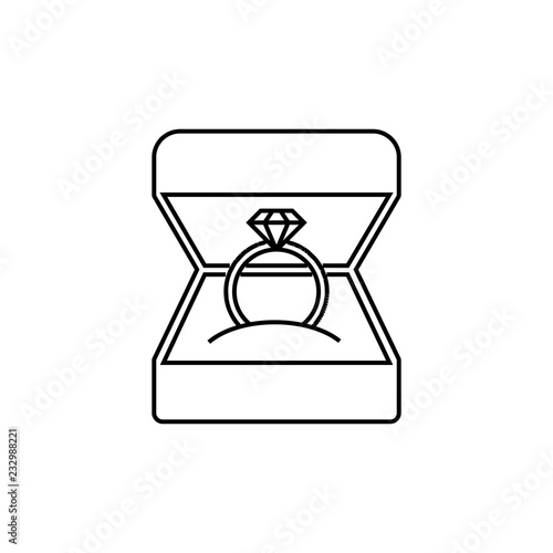 Wedding ring in gift box vector sketch icon isolated on background. Hand drawn Wedding ring in gift box icon.