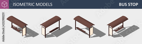 City Bus Stop - Vector Isometric Flat 3D Concept.