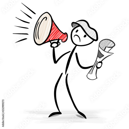 Paperboy with a megaphone announcing big news - stick figure vector image
