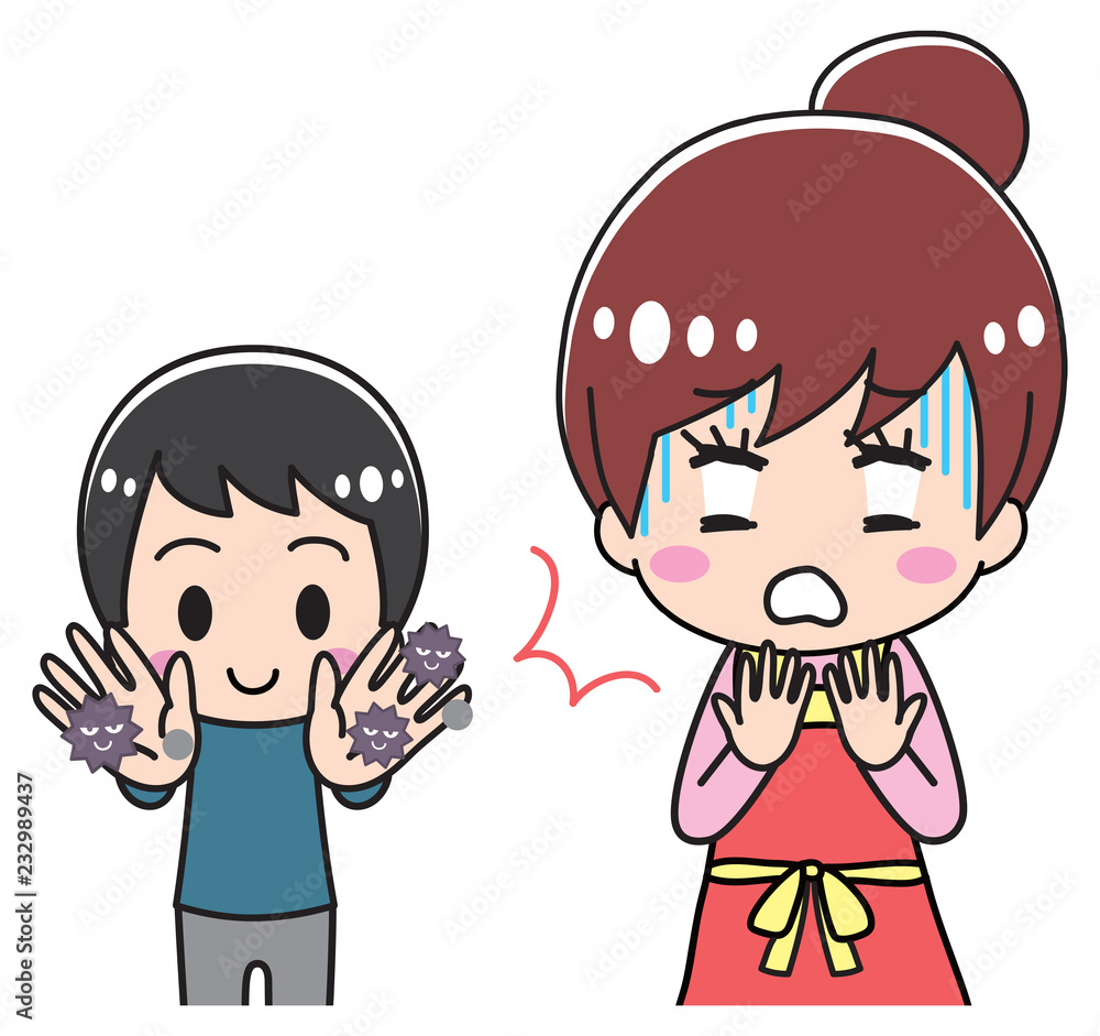 Children and mothers with germs in hand Children and mothers with germs in hand