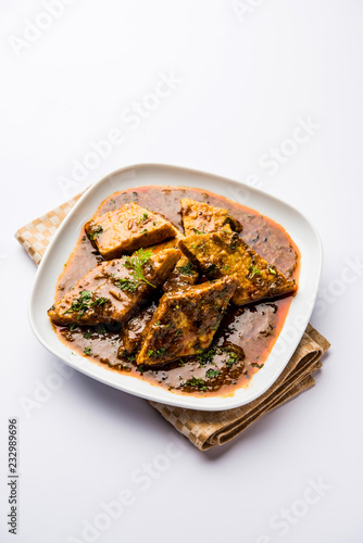 Patodi Rassa Bhaji or patwadi Sabji, a popular Maharashtrian spicy recipe served with Chapati and salad. Selective focus photo