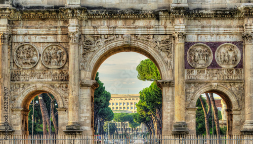 Constantine arch with the UN building in the background, Rome