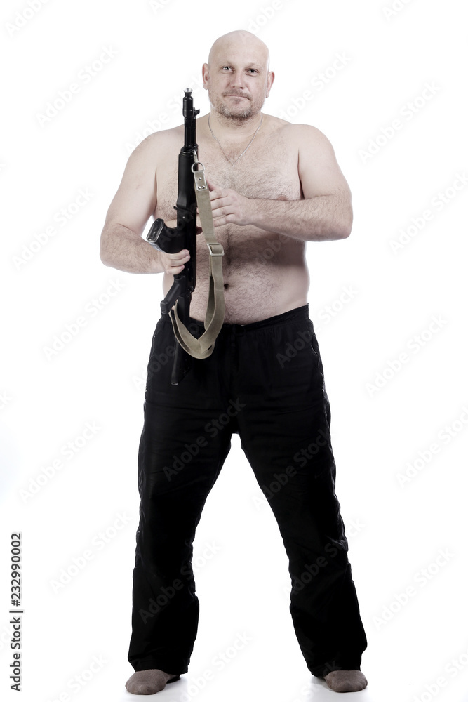 strong man with a gun