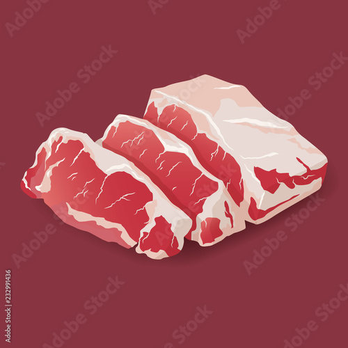 Raw fresh meat - marble beef steak vector isolated on white. Fresh meat icon.