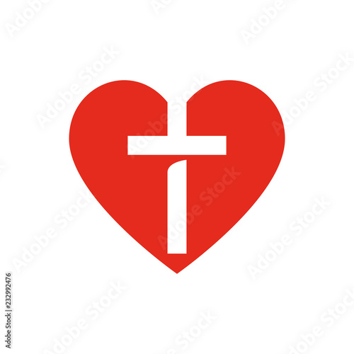 Heart with cross church logo template