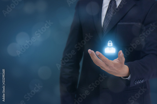 GDPR personal data protections concept, business man hand holding the GDPR sign icon , man, company, business owner try to protection the data of personal individual for safety, right