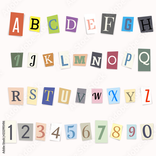 Cut letters of the alphabet and numbers  vector illustration.