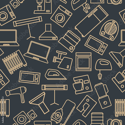 Seamless pattern from a set of household appliances icons, vector illustration.