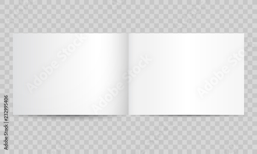 Book or magazine open blank pages. Vector isolated 3D catalog brochure or A4 horizontal landscape album booklet mockup with empty pages