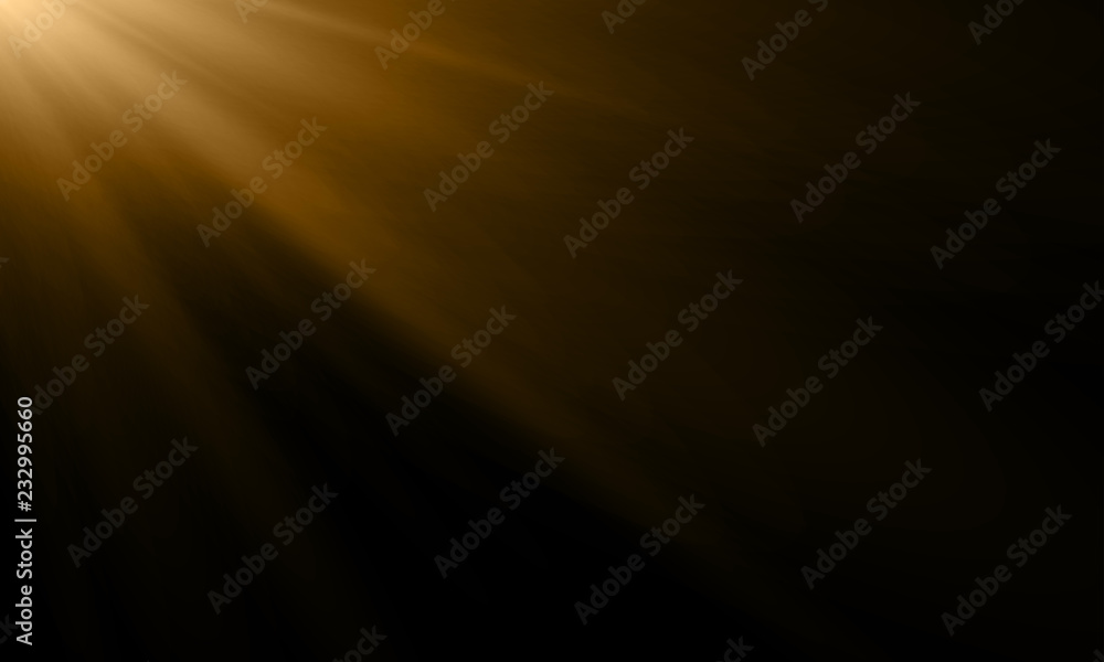 Gold light ray or sun beam vector background. Abstract gold light flash spotlight backdrop with sunlight shine background - obrazy, fototapety, plakaty 