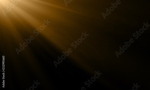 Gold light ray or sun beam vector background. Abstract gold light flash spotlight backdrop with sunlight shine background