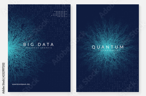 Quantum computing background. Technology for big data, visualization, artificial intelligence and deep learning. Design template for interface concept. Futuristic quantum computing backdrop. photo