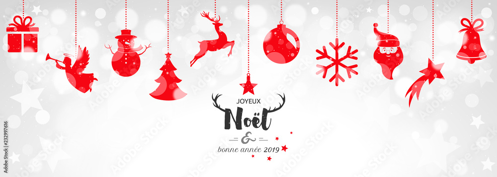 Carte de Noël avec boules suspendues