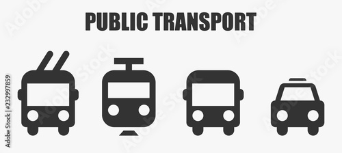Public transport icons - bus, taxi, trolley bus and train