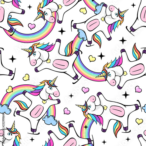 Fototapeta Naklejka Na Ścianę i Meble -  Seamless pattern with fantastic unicorn. Cartoon children background