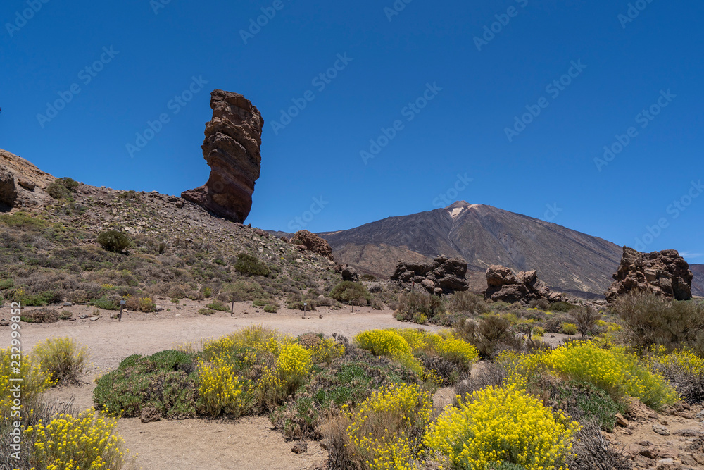 Views of  Roques de Garcia and Teide Mountain , Teide National Park, Tenerife, Spain.