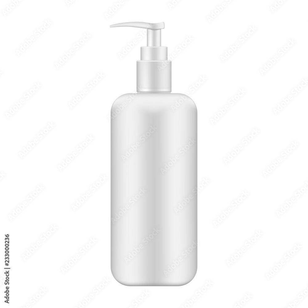 Cosmetic bottle with dispenser isolated on white, realistic mockup Cosmetic bottle with dispenser isolated on white, realistic mockup
