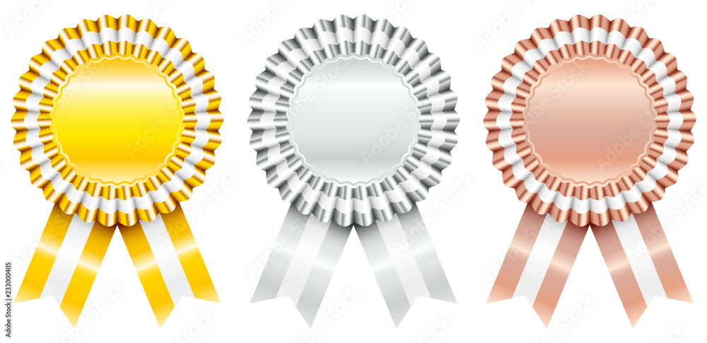 Gold/Silver/Bronze Award Badges Ribbon Stripe Vector | Adobe Stock