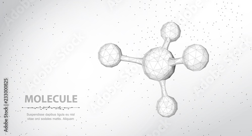 Molecule. Abstract futuristic wireframe 3d micro molecule structure with sphere. photo