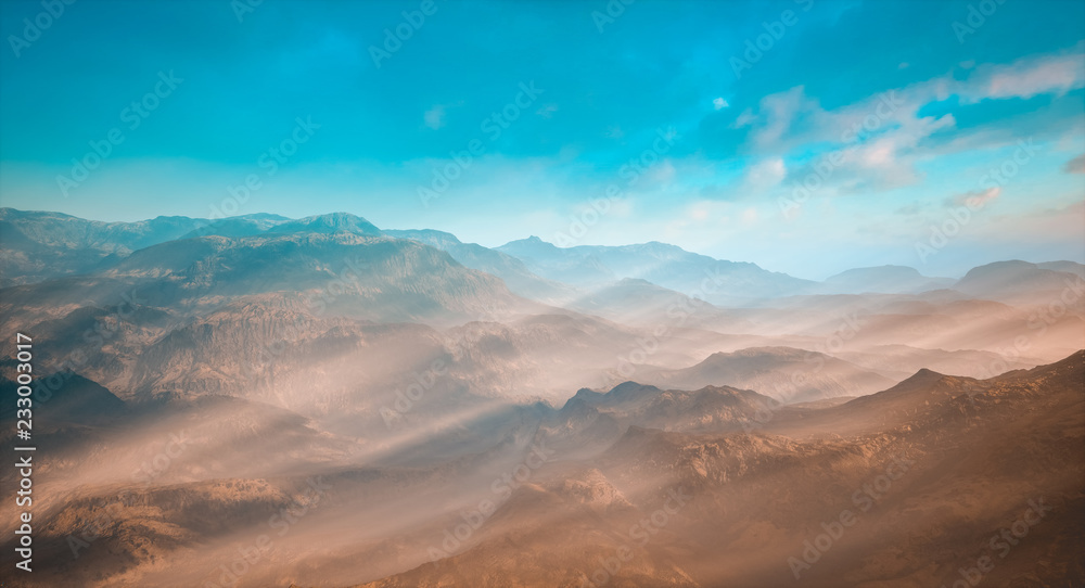 Picturesque mountain landscape in morning light