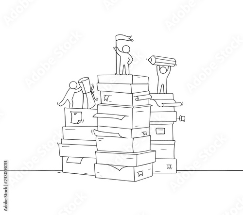 little people with paper stack
